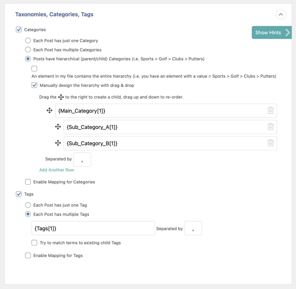 Import Taxonomies, Categories, Tags