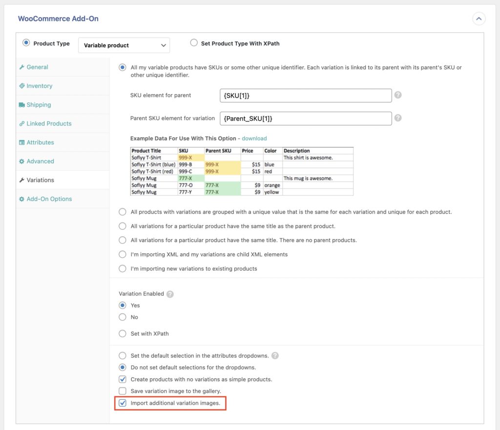 Import Variable Products Add Additional Variation Images