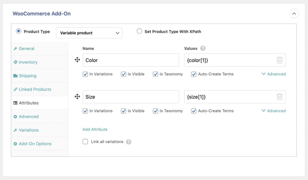 Import Variable Products Attributes Tab