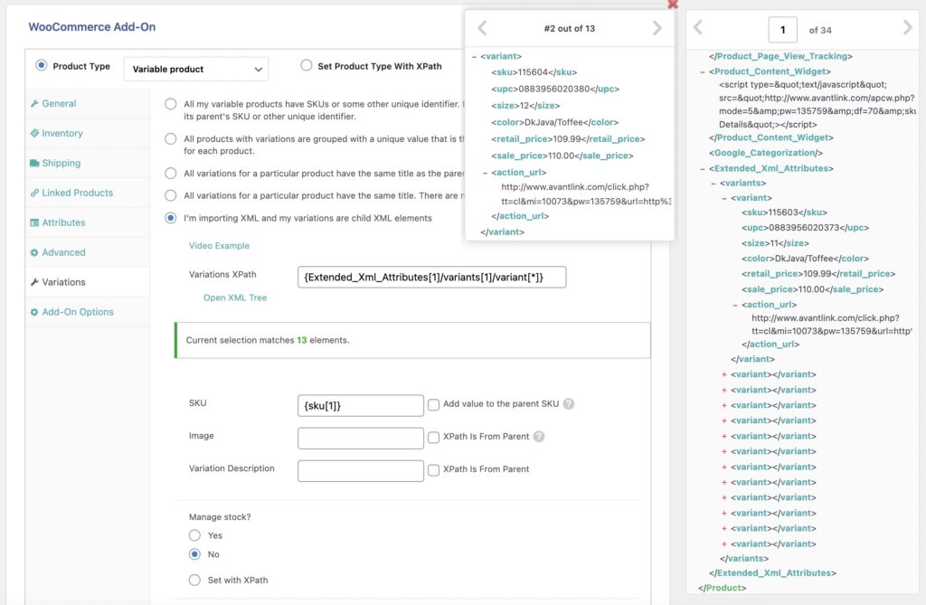 Import Variable Products Match XML Variations by XPath