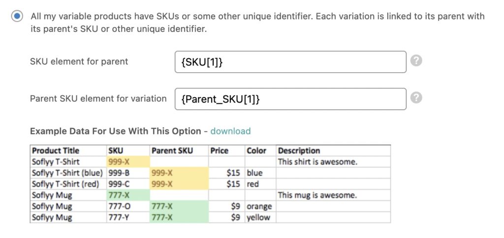 Import Variable Products Variations by Parent SKU