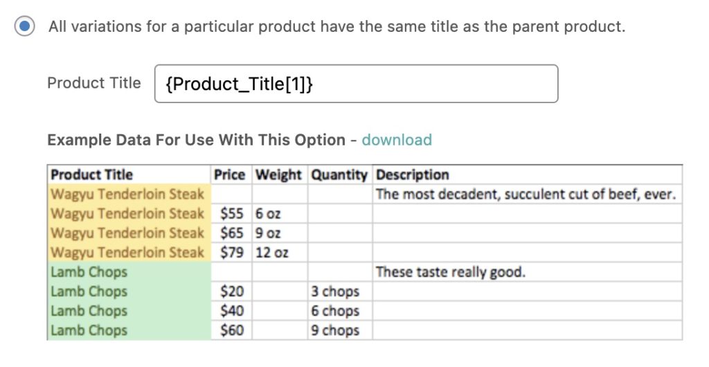 Import Variable Products Variations by Title