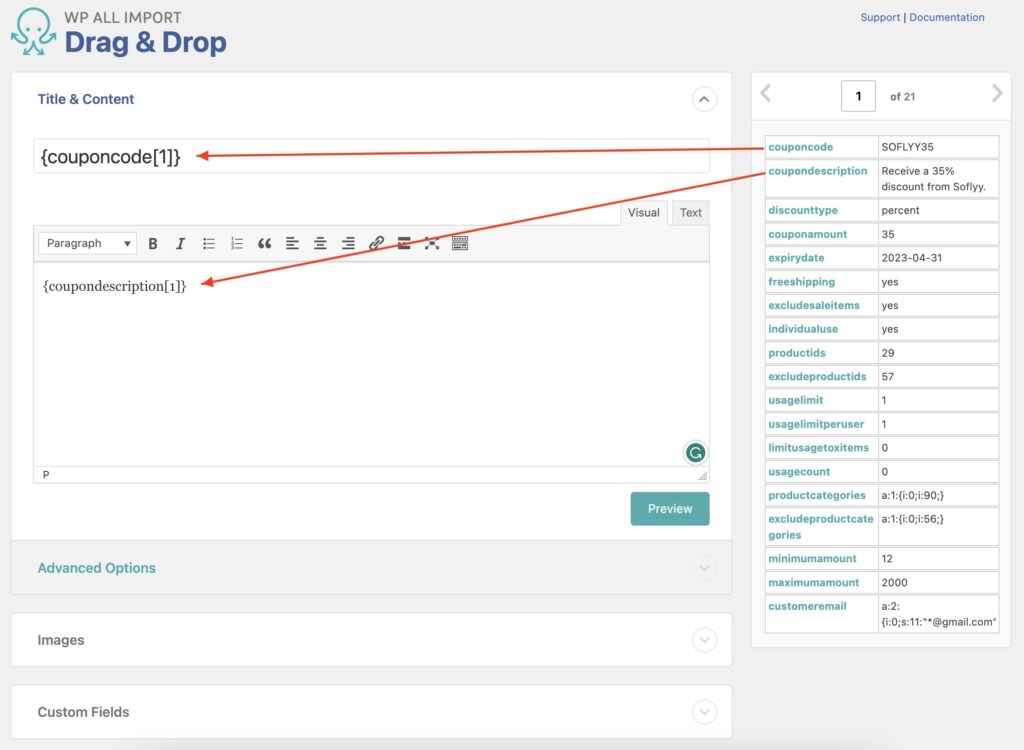 Import WooCommerce Coupons Drag and Drop