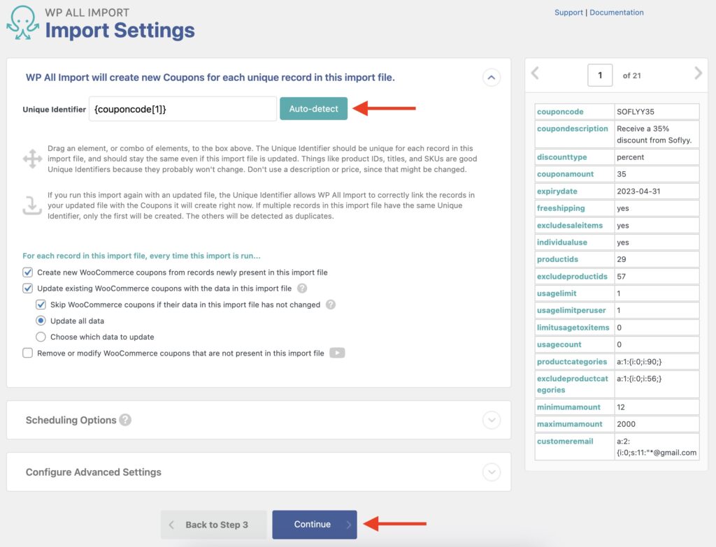 Import WooCommerce Coupons Import Settings