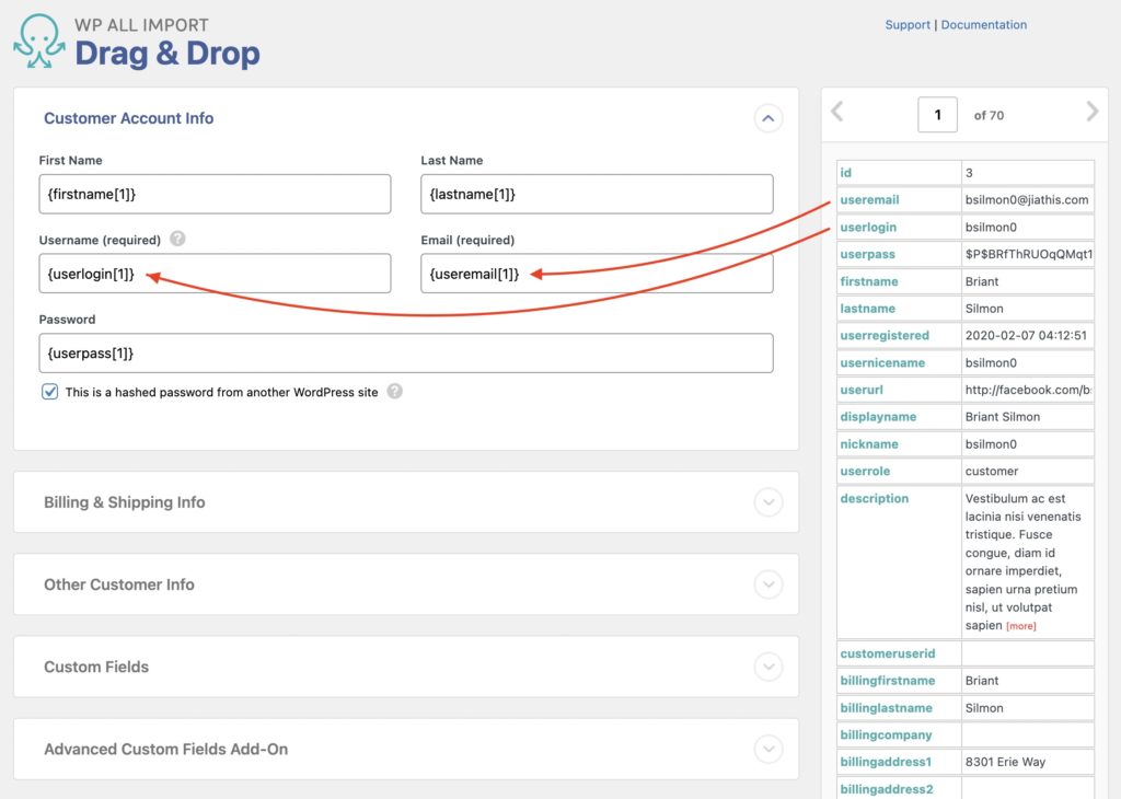 Import WooCommerce Customers Customer Account Info
