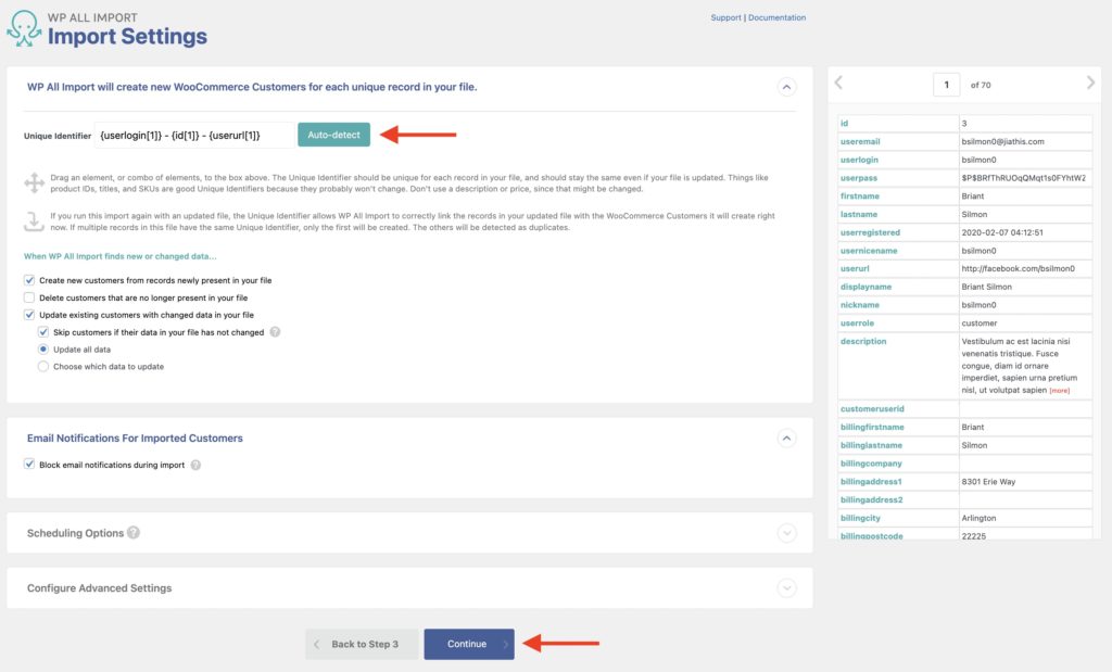 Import WooCommerce Customers Import Settings