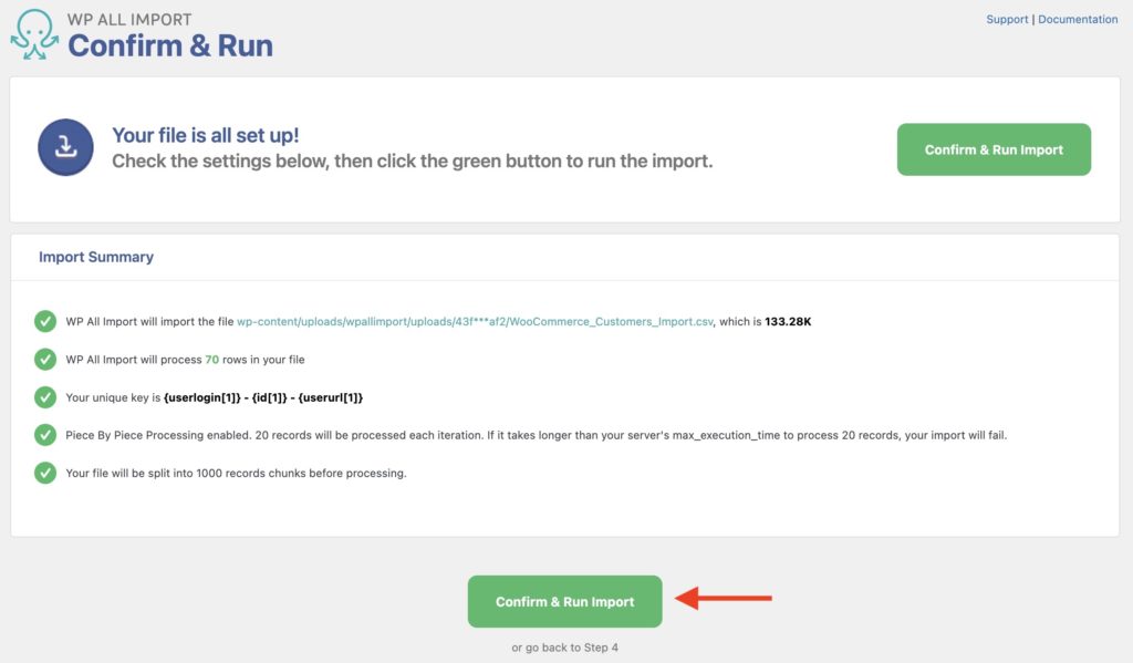 Import WooCommerce Customers Import Summary