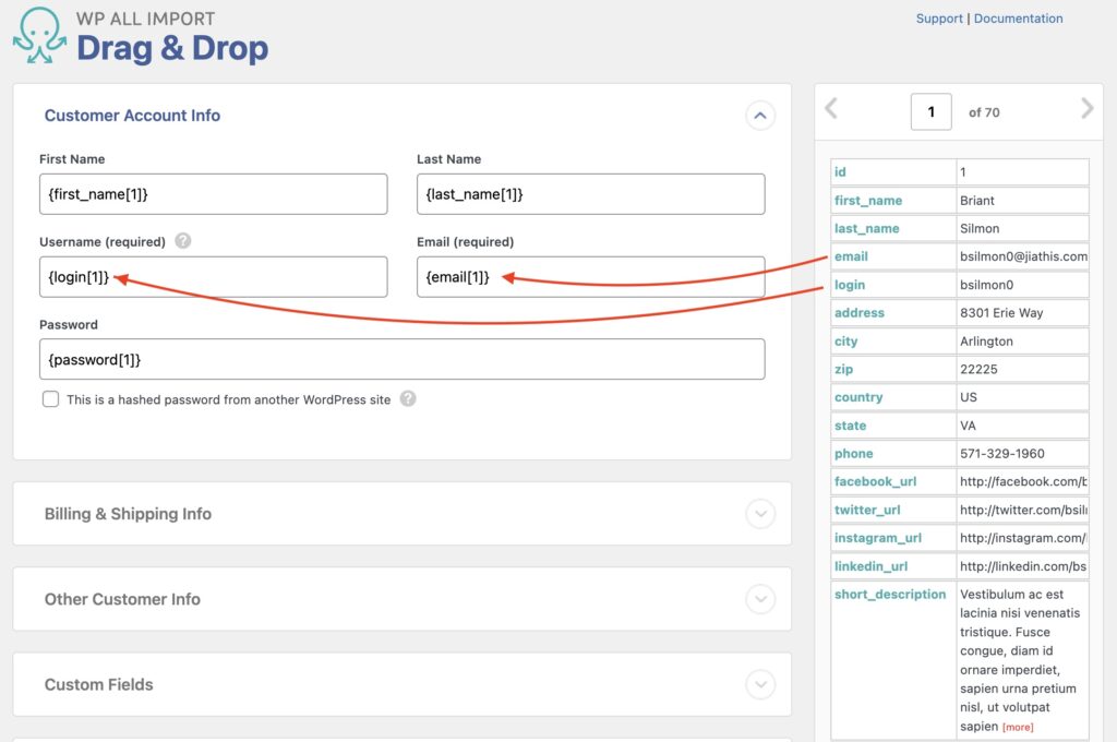 Import WooCommerce Data Customer Account Info