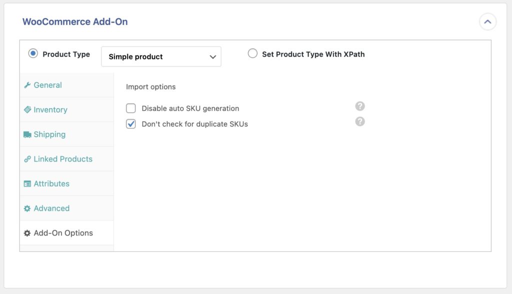 Import WooCommerce Products Add On Options Tab