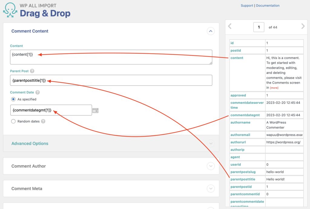Import WordPress Comments Comment Content
