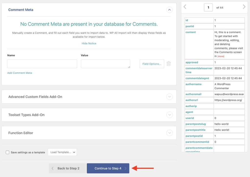 Import WordPress Comments Comment Meta