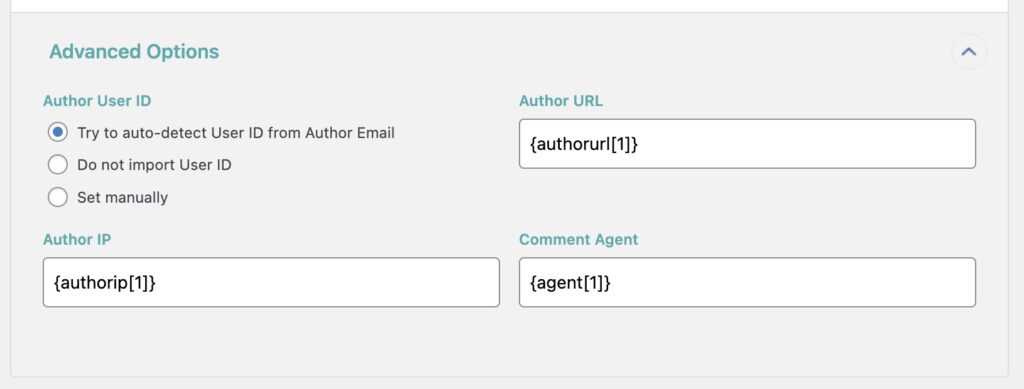 Import WordPress Comments Content Author Advanced Options