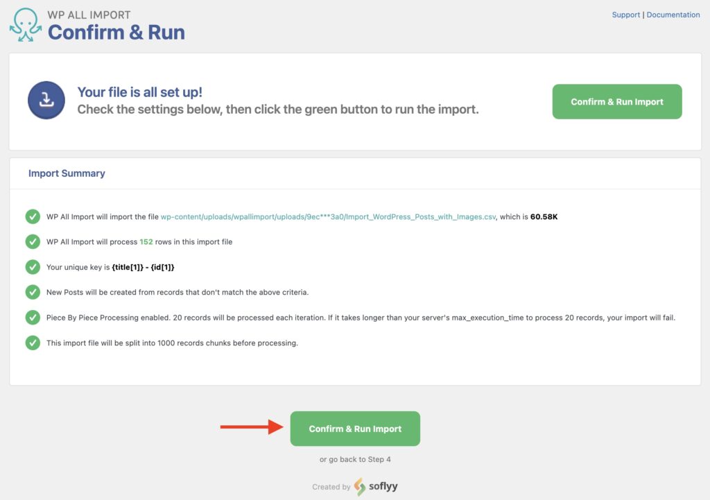 Import WordPress Posts with Images Confirm and Run