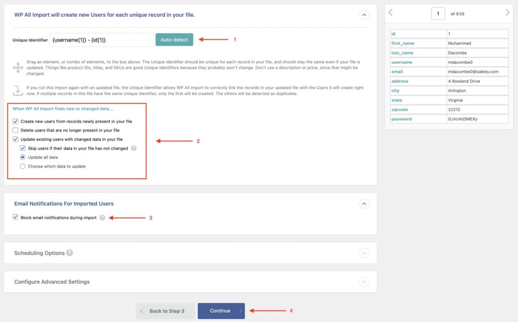 Import WordPress Users Import Settings
