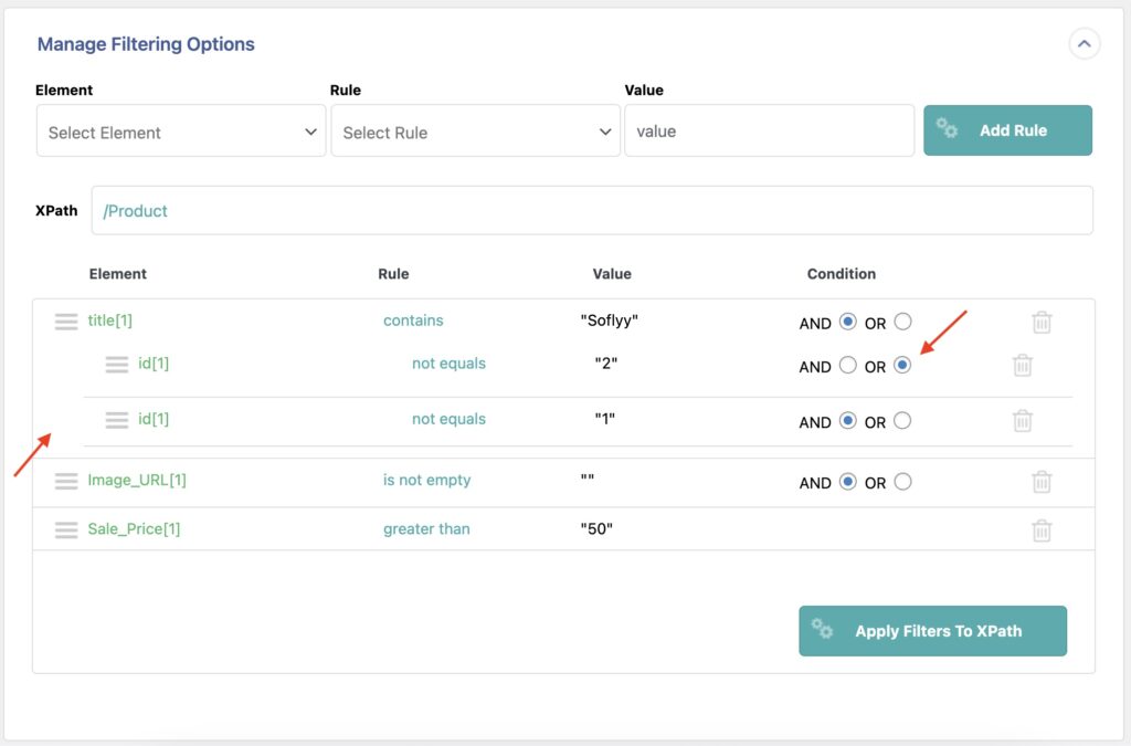 Manage Filtering Options Indentation, AND OR