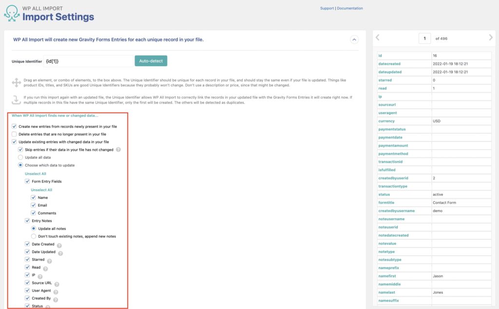 Migrate Gravity Forms Entries Import Settings