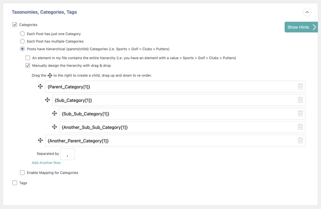 Nested Taxonomies Hierarchical Drag and Drop