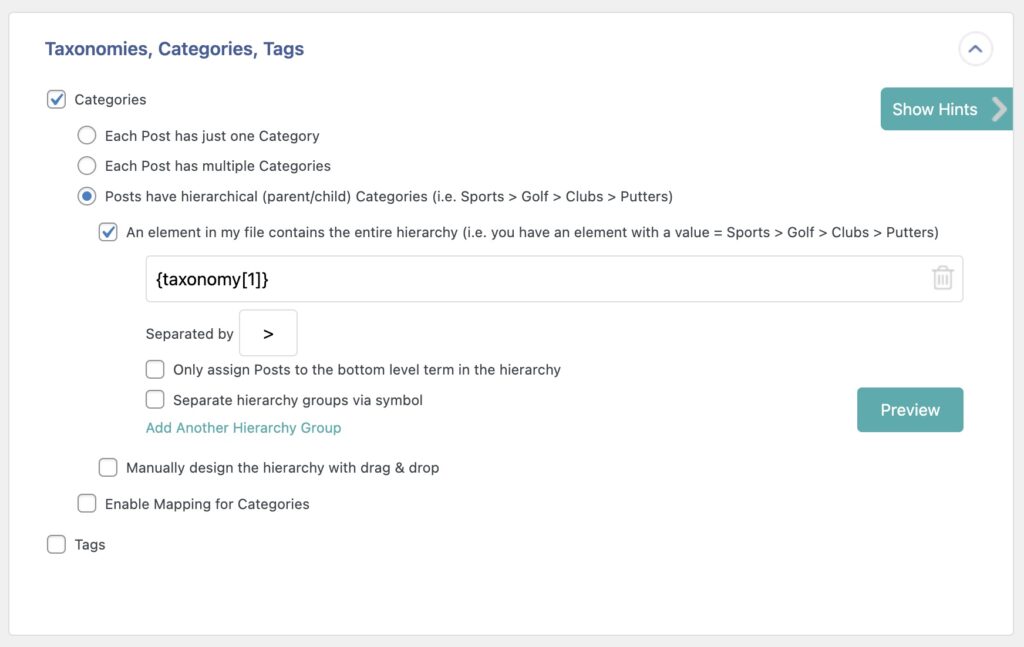 Nested Taxonomies Import