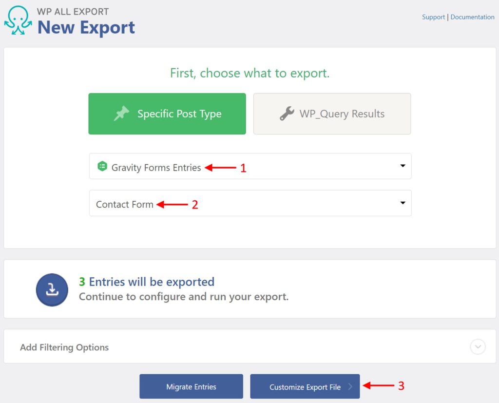 New Export Gravity Forms Entries