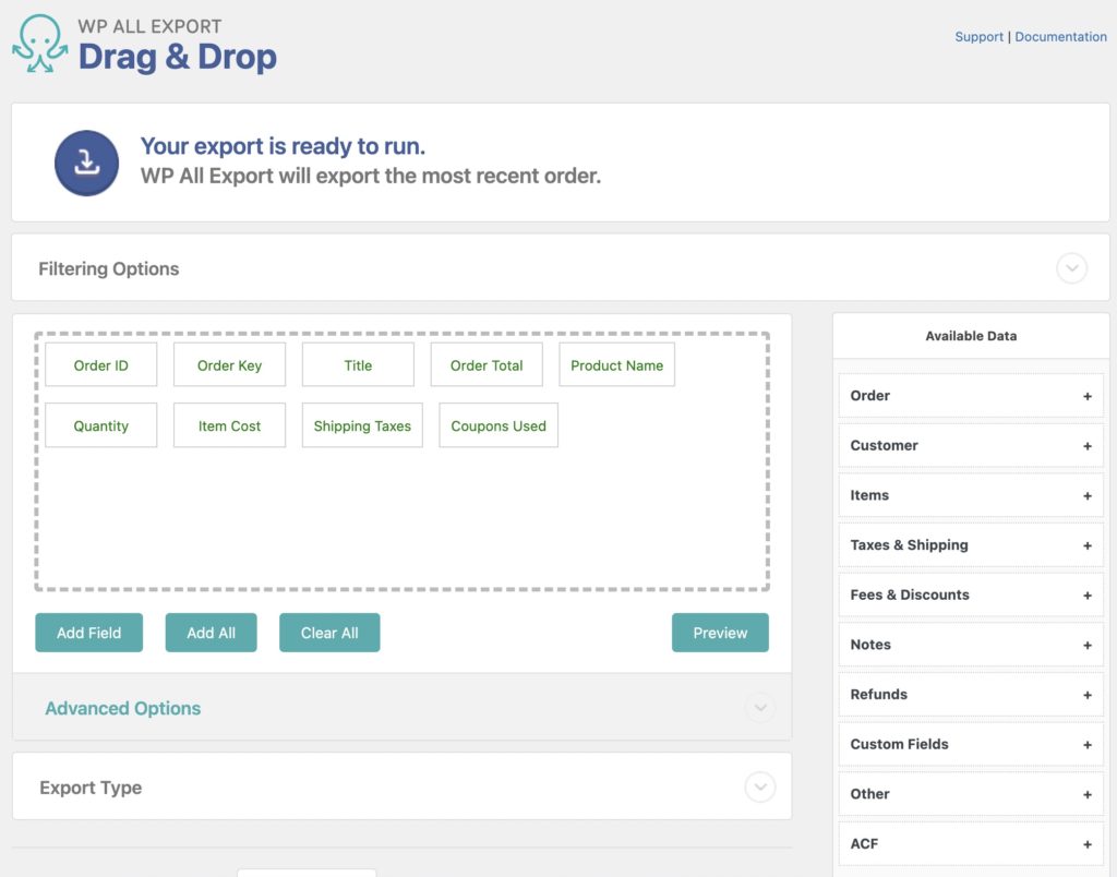 Order Data API Export Example