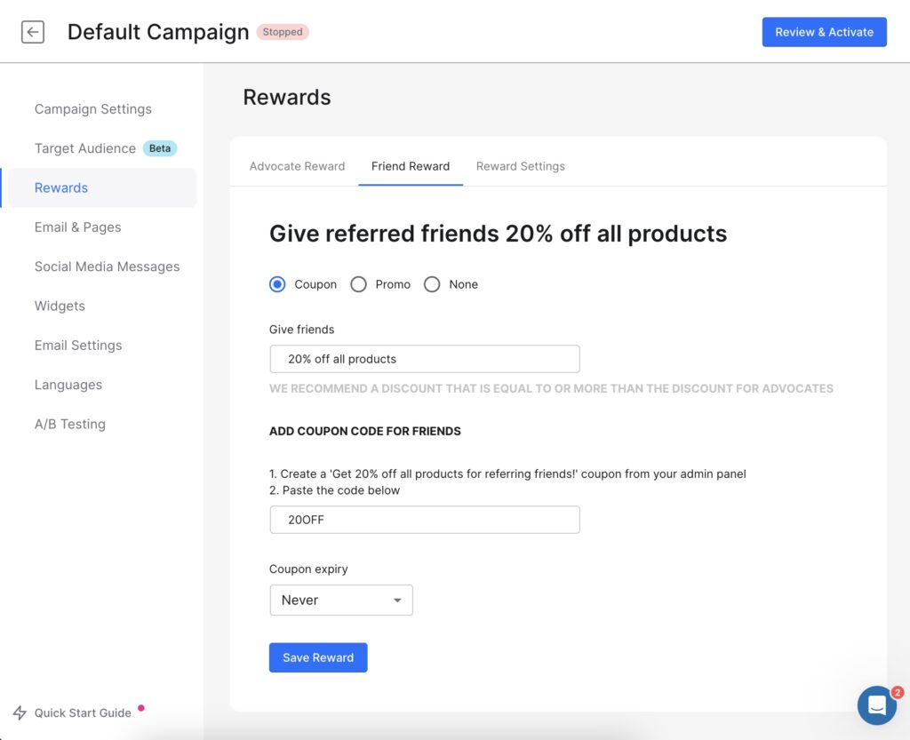 ReferralCandy Setting Up Rewards