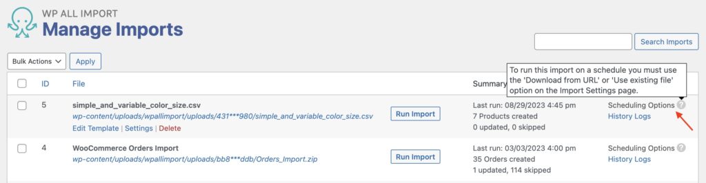 Scheduling Options Disabled Upload A File