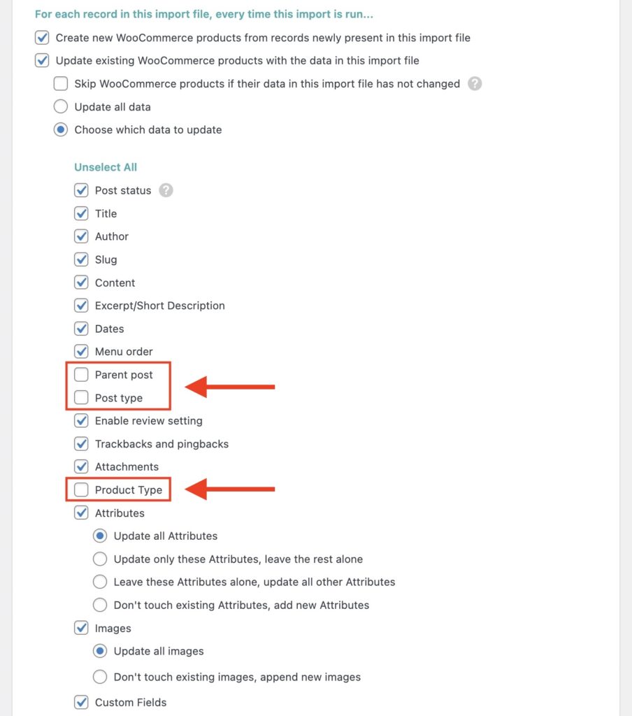Update Variable Products Options to Keep