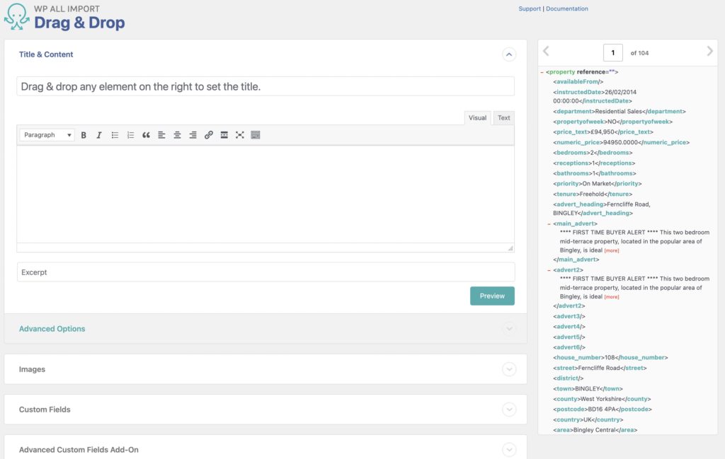 WordPress Import - Drag and Drop to Configure Import