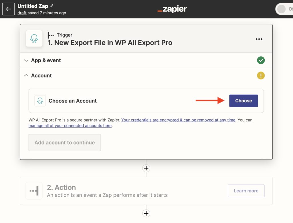 Zapier WordPress Choose Account