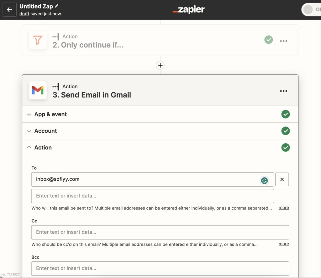 Zapier WordPress Send Email Action