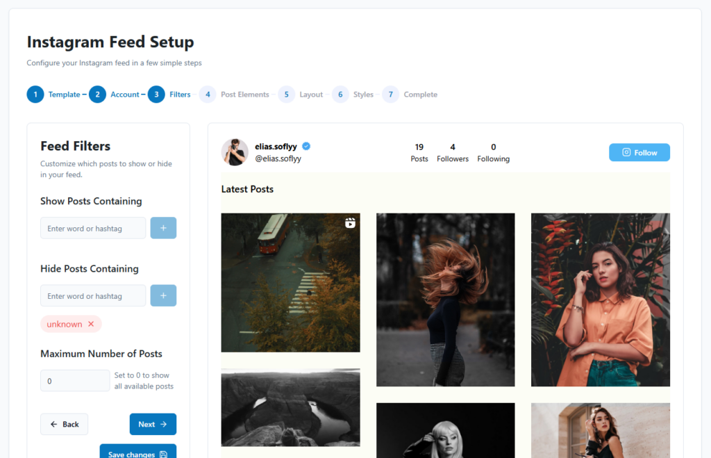 apply filters to Elevated Instagram feed