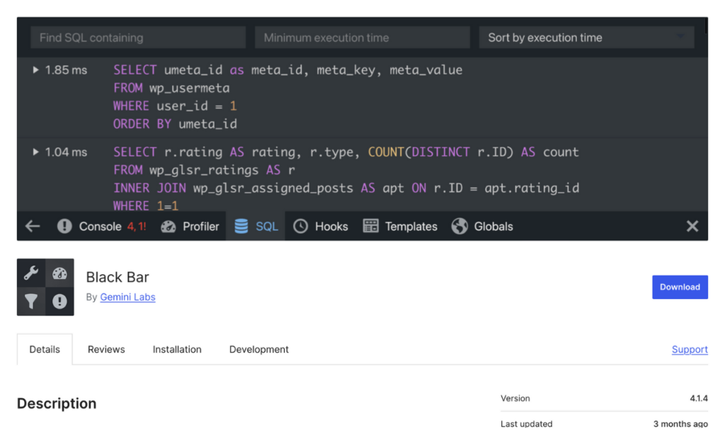 Black Bar WordPress Debug Plugin
