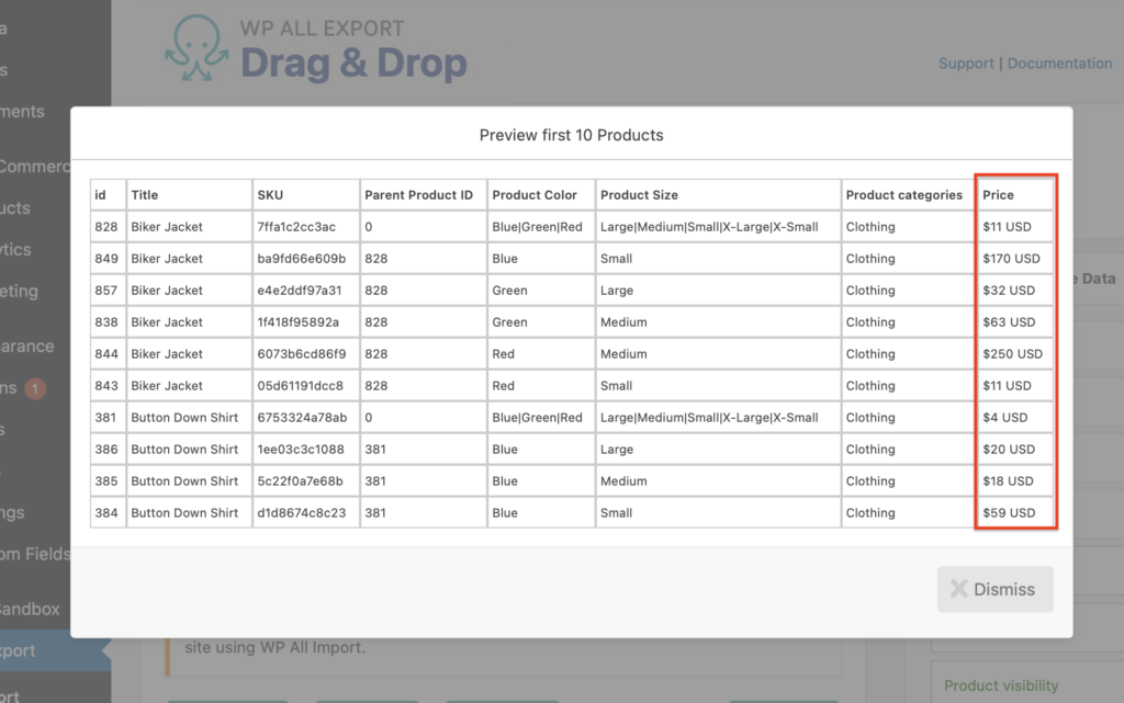 Custom Export Fields Static Data