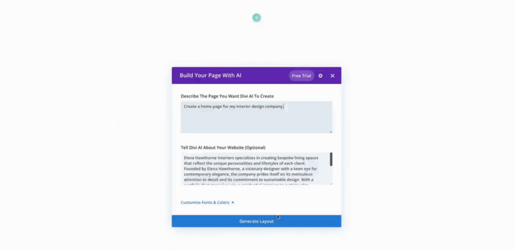 Divi AI Generate Page