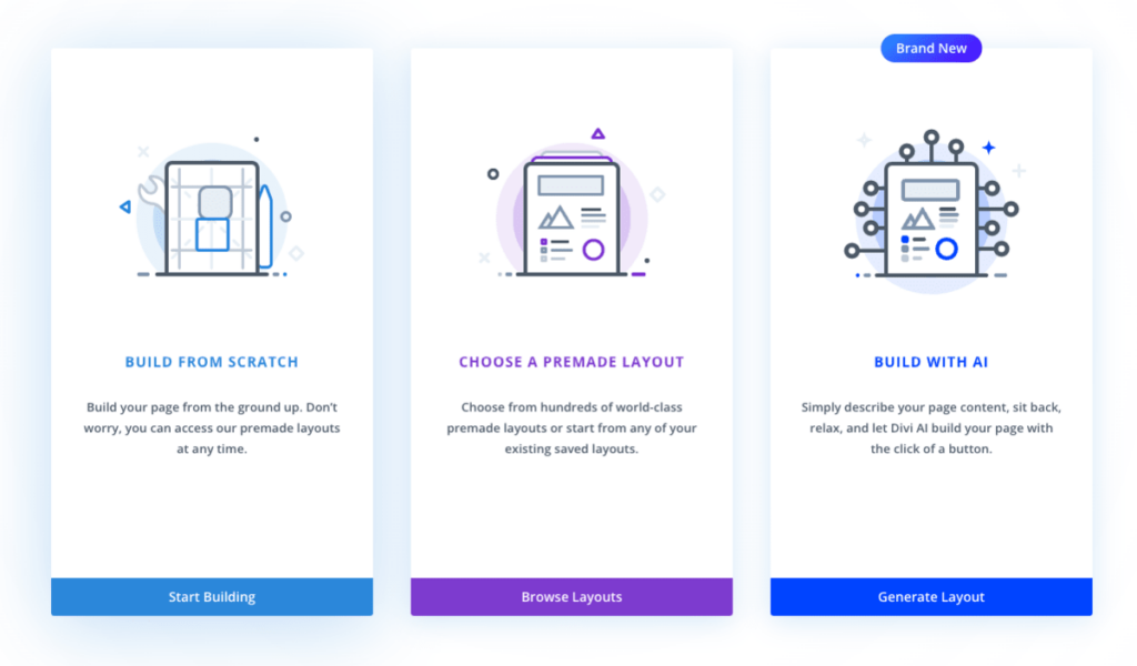 Divi three options on a new page
