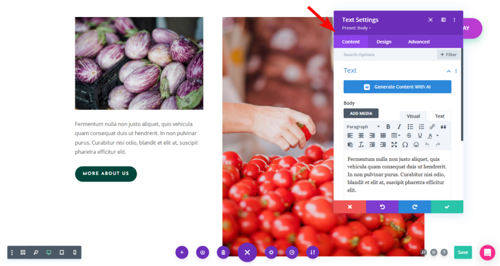 Divi three tab module settings panel
