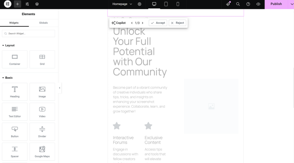 Elementor AI copilot