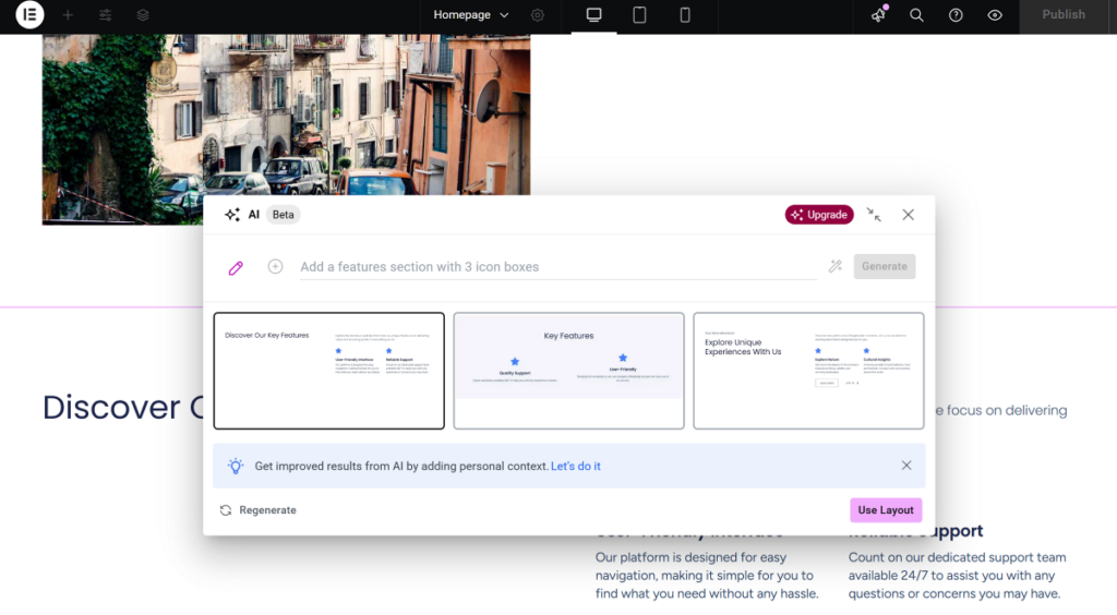 Elementor AI design layout