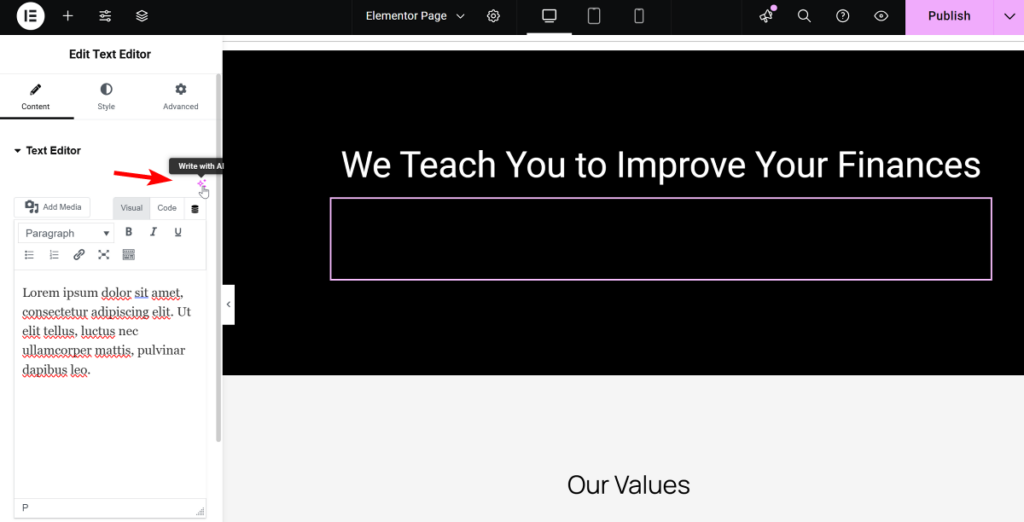 Elementor write with AI