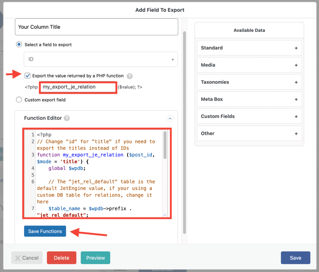 Enable Function JetEngine Relations