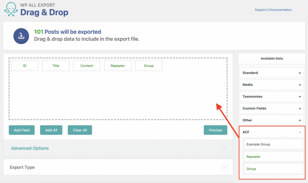 Export ACF Group and ACF Repeater Fields
