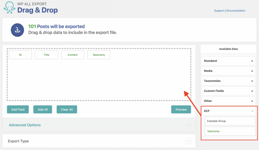 Export ACF Taxonomy Field in WP All Export
