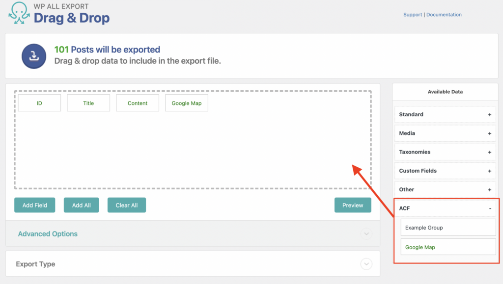 Export Google Map ACF Field
