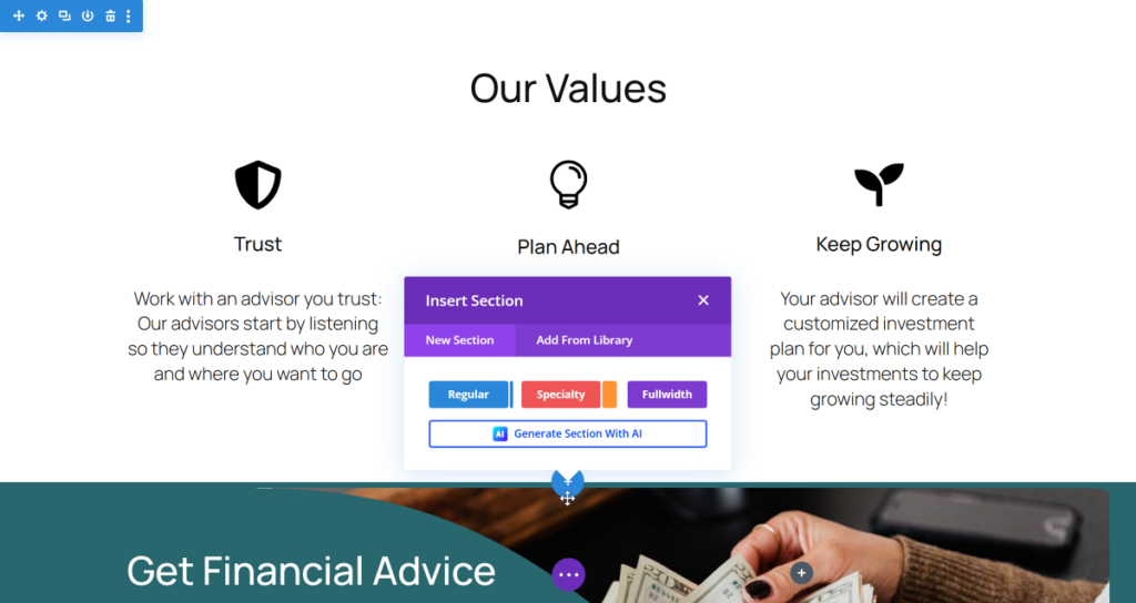 Divi New Section with AI