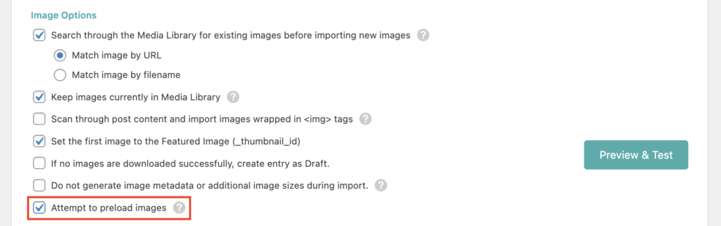 Image Options Attempt to Preload Images