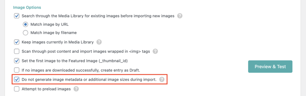 Image Options Do Not Generate Image Metadata