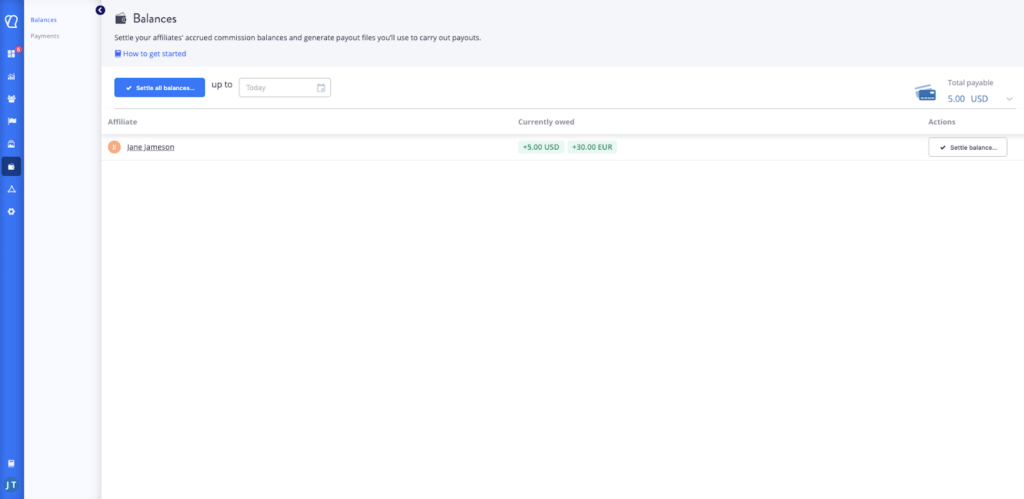 Pay balance to your affiliates