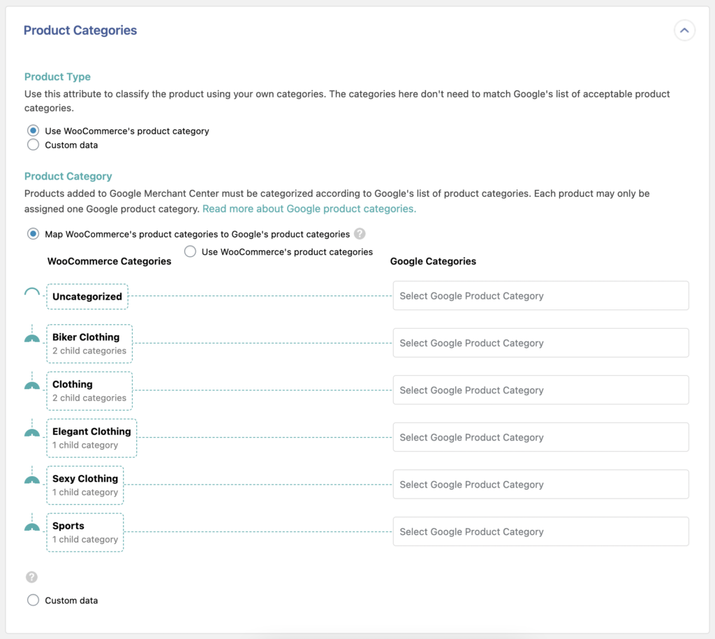 WooCommerce to Google Merchant Center Product Categories