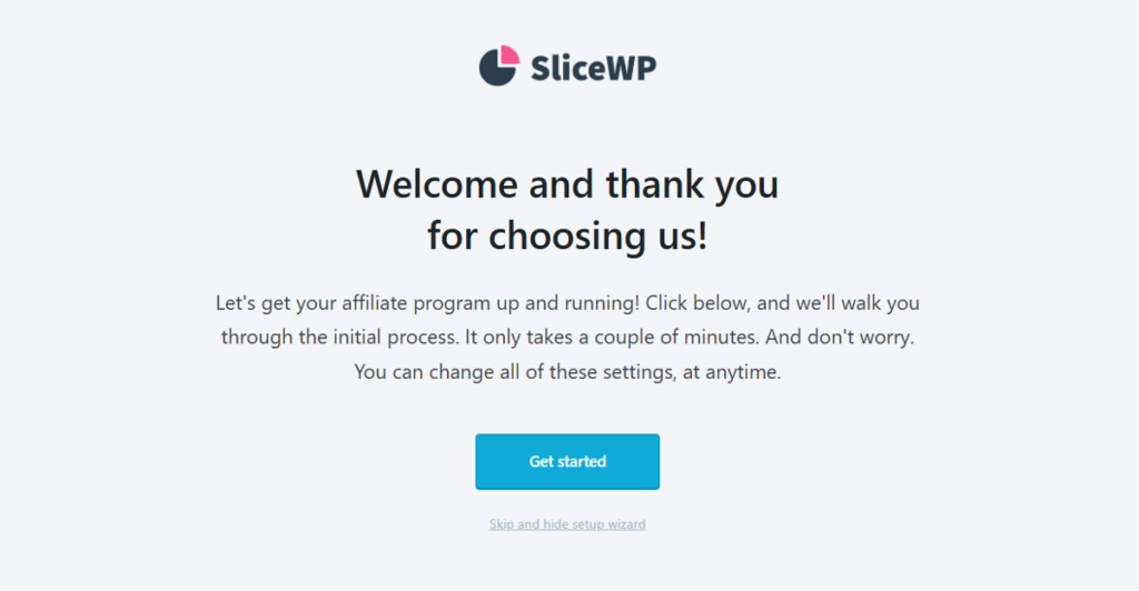 sliceWP onboarding wizard