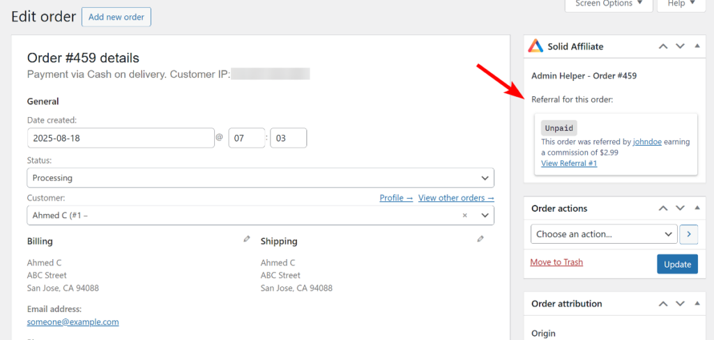 Solid affiliate commission in order notes